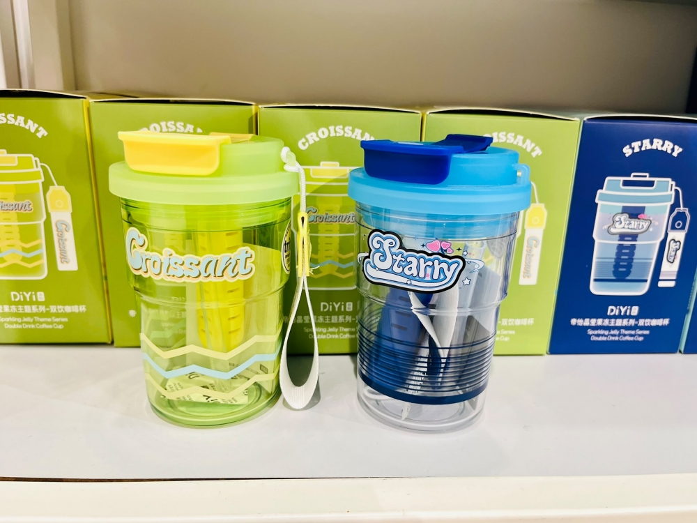 450 ml Crystal Jelly Theme Series Double Drink Coffee Cup Blue