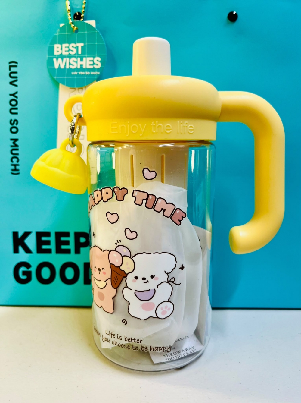 850 ml Soft Cute Bear Plastic Handle Cup Assorted