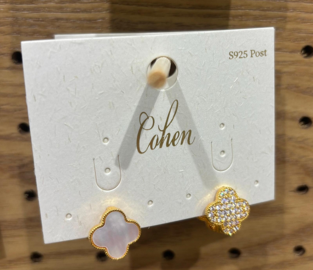 LF double-sided diamond shell four-leaf clover earrings