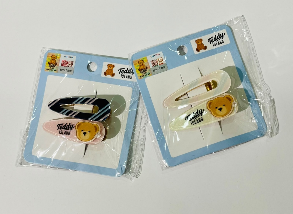 Blue And White Teddy Bear Gold Plated Duck Clips Assorted