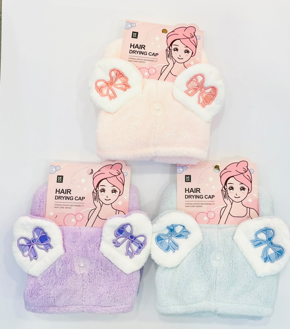 Round Eared Bow Series Coral Velvet Dry Hair Cap Assorted