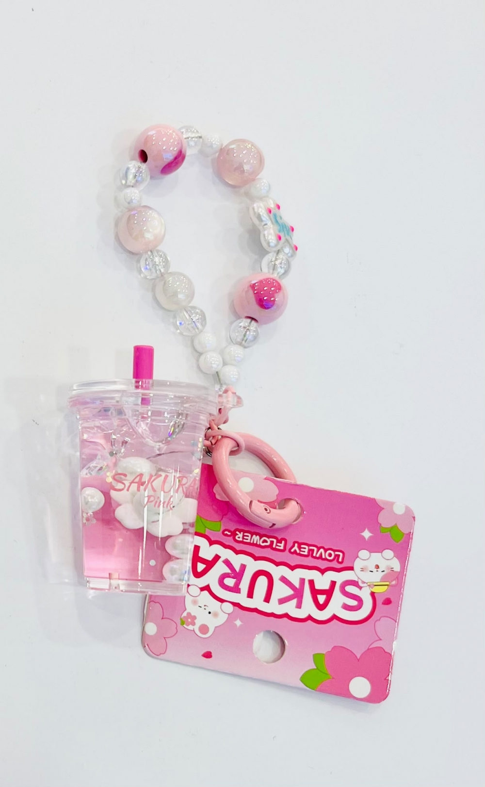 Sakura Cat Bunny Milk Tea Cup With Oil Bead Chain Buckle