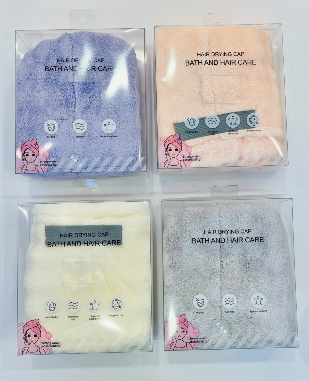 Simple Solid Color Antibacterial Hair Drying Cap Assorted