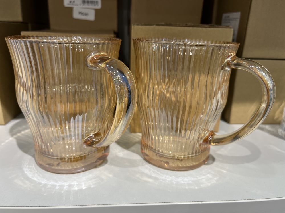 Embossed Striped Amber-Plated Glass Handle Cup