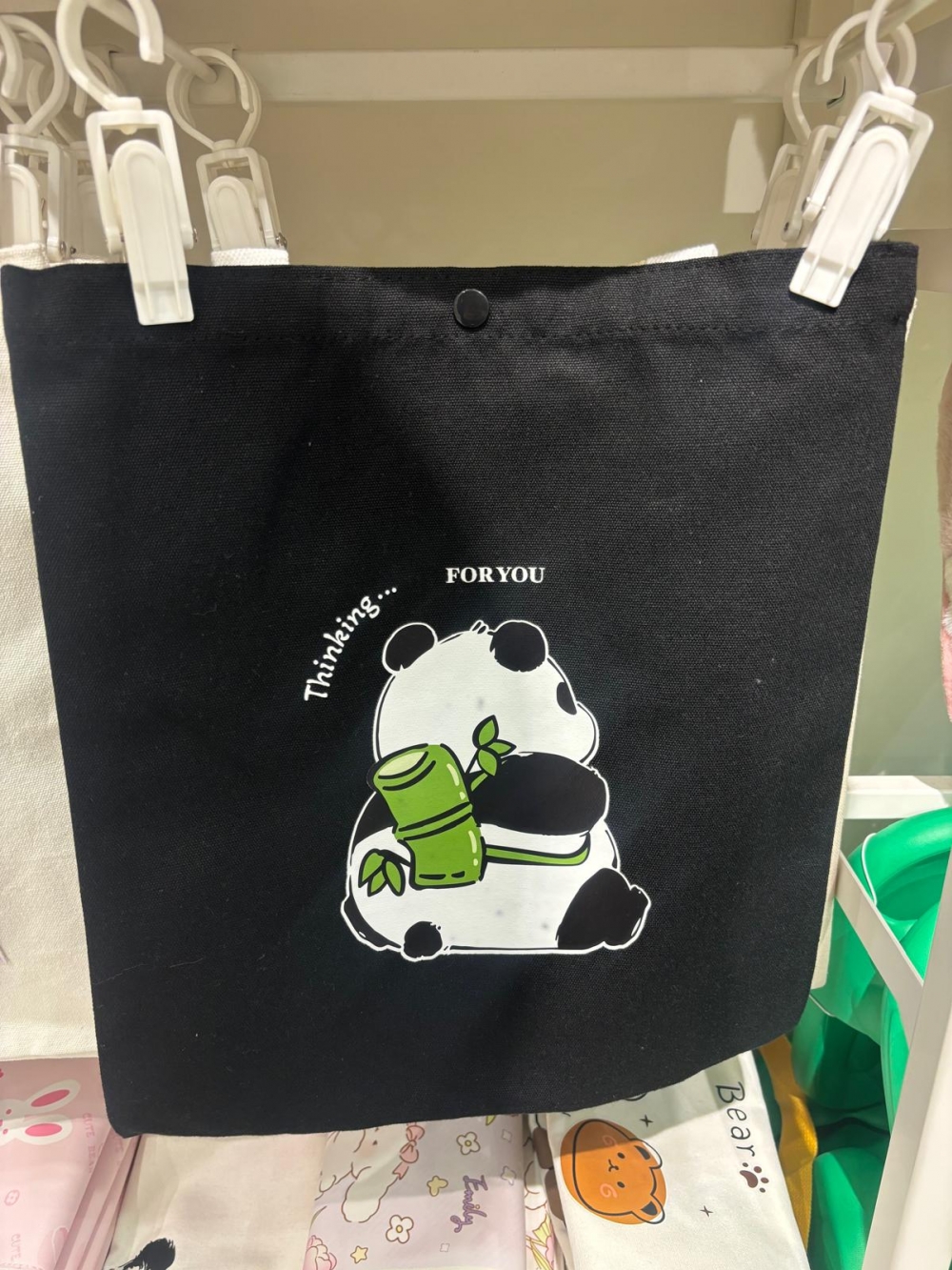 Panda Series Black Canvas Shoulder Bag/Mixed