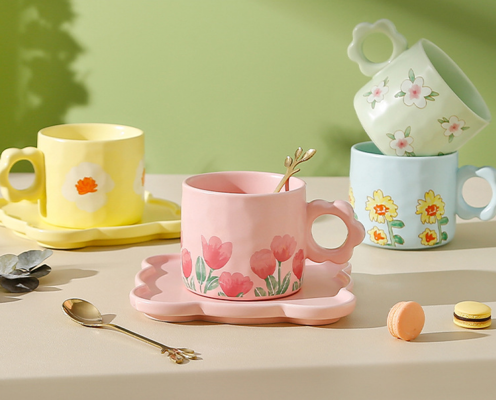 MIDI Fresh Flower Coffee Cup and Saucer Set/Mixed