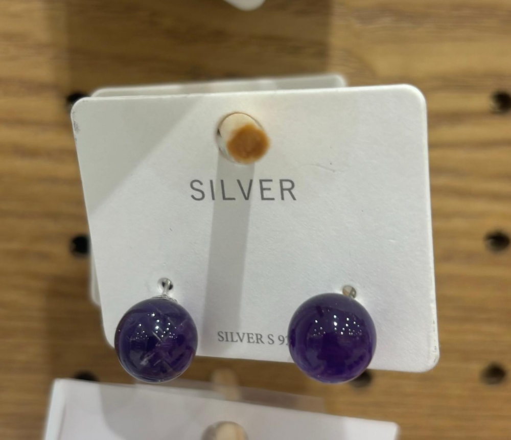 S925 Silver amethyst round bead earrings 10MM