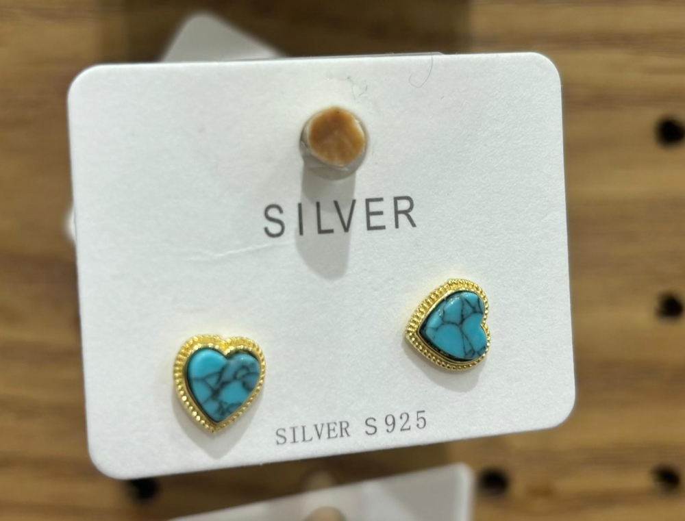 S925 silver natural turquoise love earrings