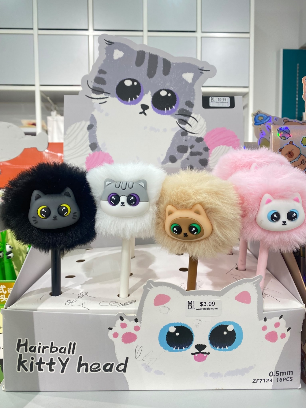 Zf7123 Hairball Kitty Head Plush Cat Gel Pen