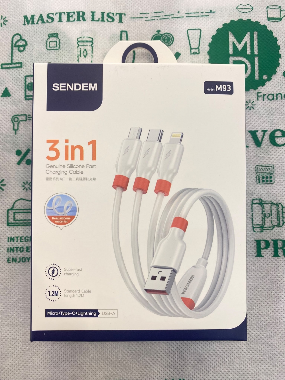M93 1.2 M Smart Series 3-in-1 USB-A True Silicone Fast Charging Cable