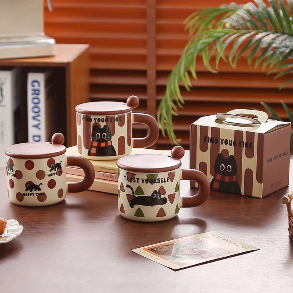 Cream Cat Ceramic Cup/400ml/Mixed