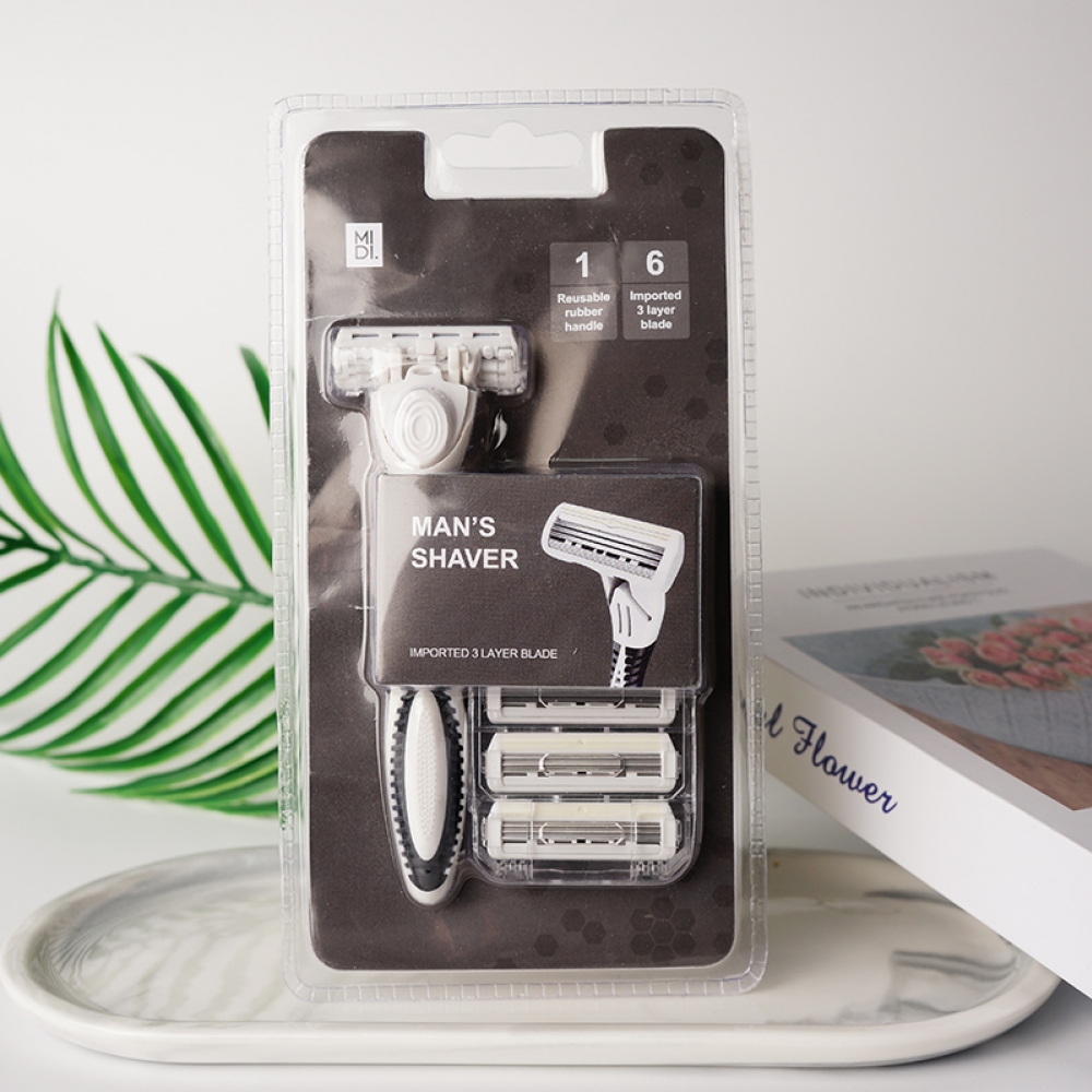 Men's three-layer razor/1 blade holder+6 blades