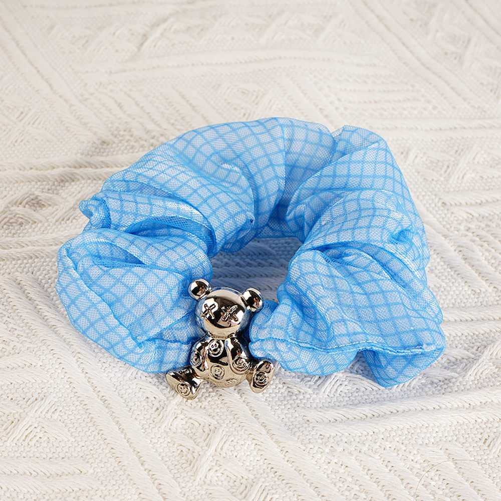 Lace check headband/Blue