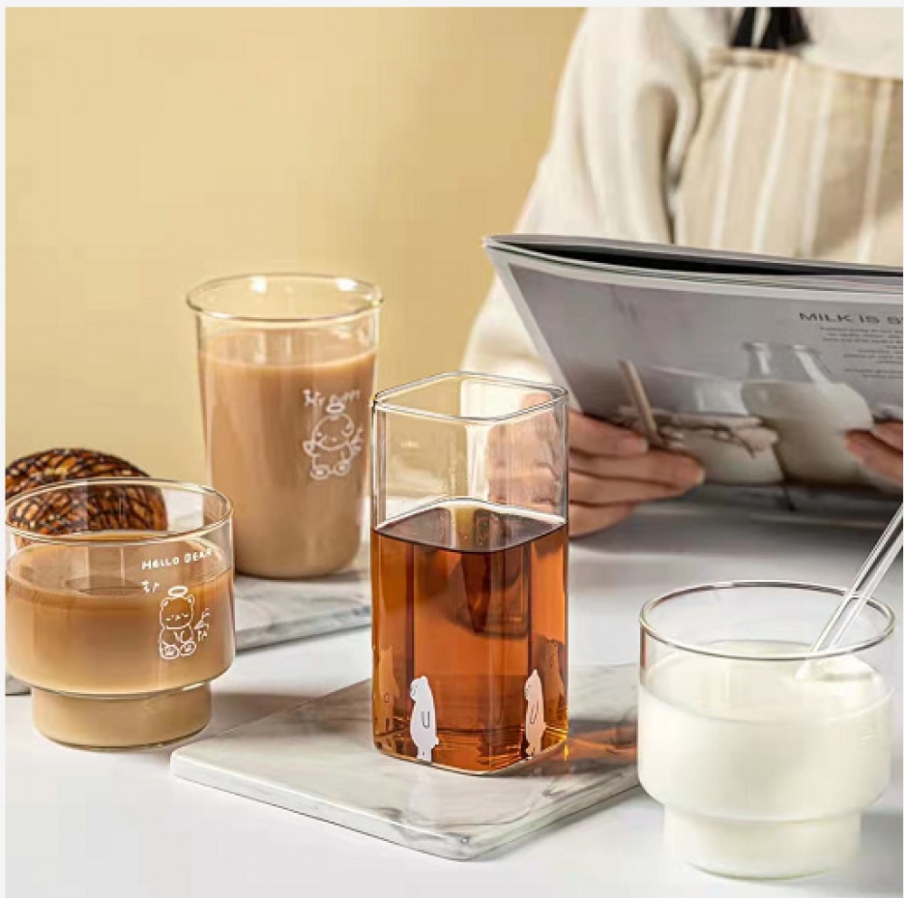 300ML cartoon bear series square glass cup