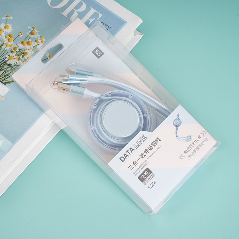 1.2m 6A fast charge 3-in-1 telescopic data cable/Blue