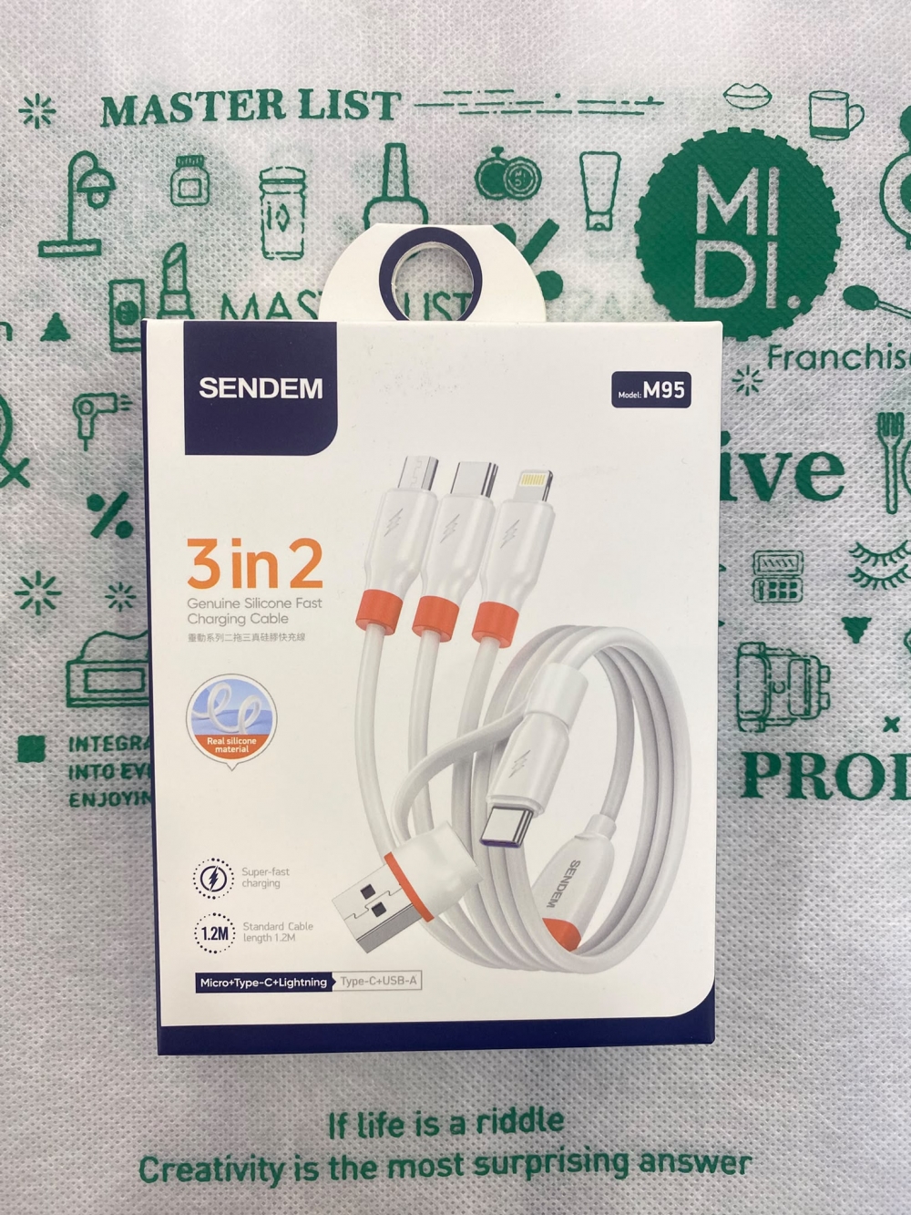 M95 1.2 M Smart Series 3-in-2 True Silicone Fast Charging Cable