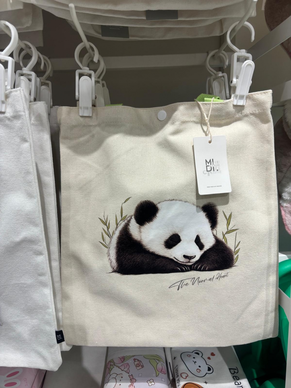 Panda Series White Canvas Shoulder Bag/Mixed