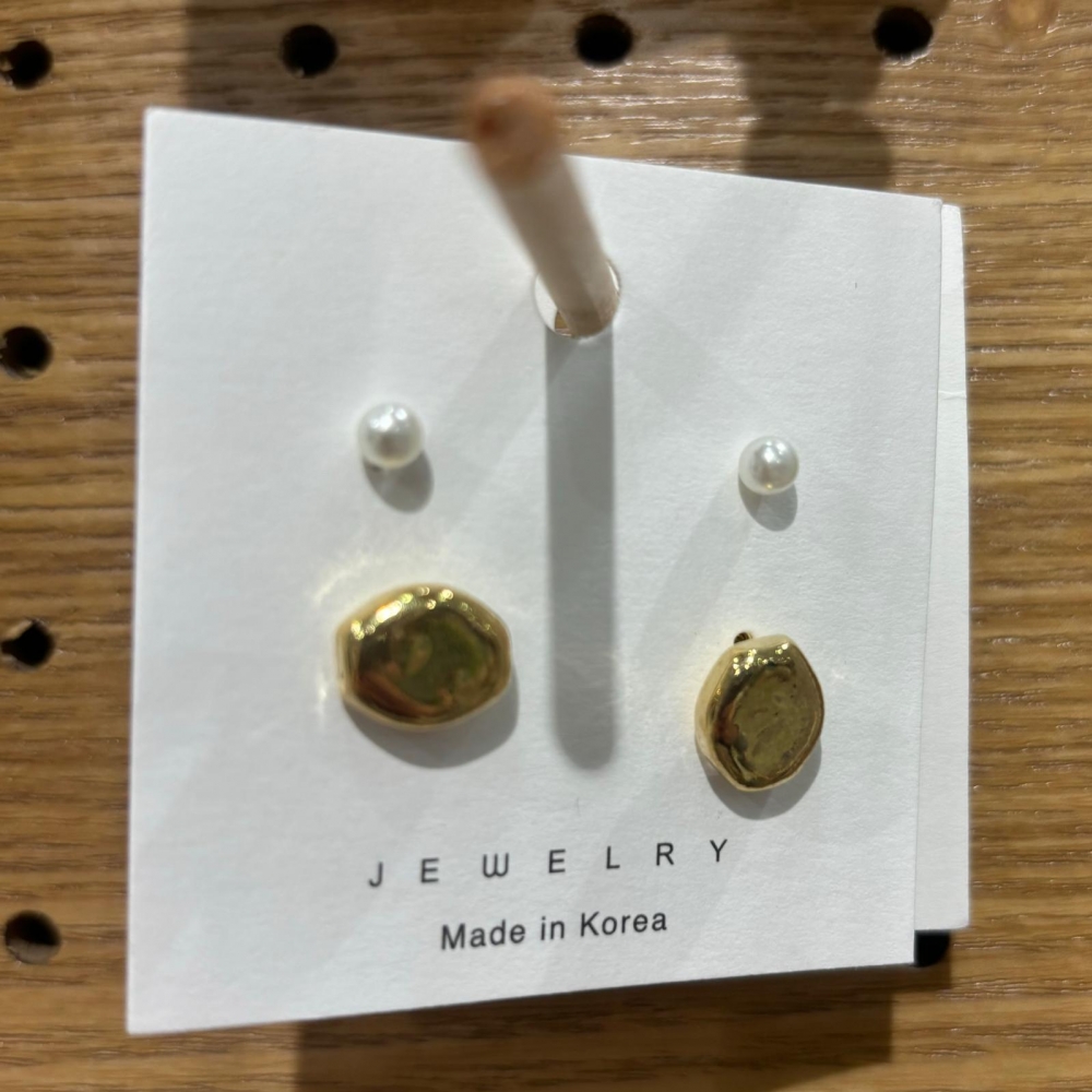 Korean imported pearl + geometric pattern two pairs of earrings