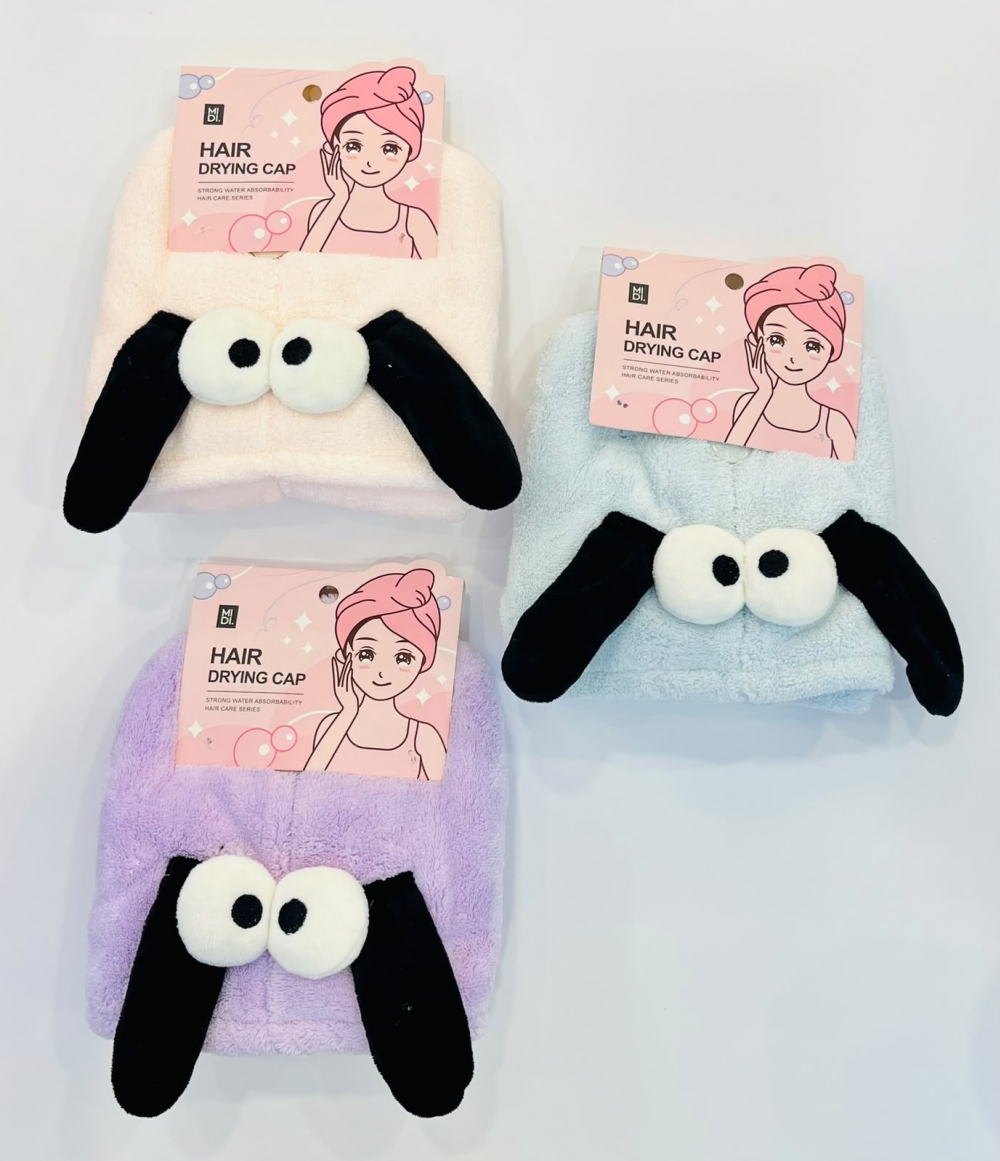 Big Eyes Dog Series Coral Velvet Dry Hair Cap Assorted