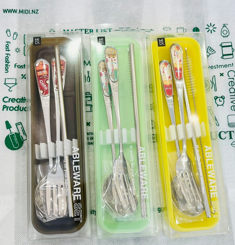 Happy Carbohydrate Spoon Fork And Straw Utensil Set Assorted Colors