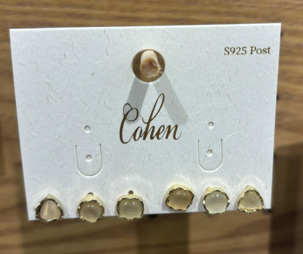 XY geometric metal cat's eye three-piece earrings