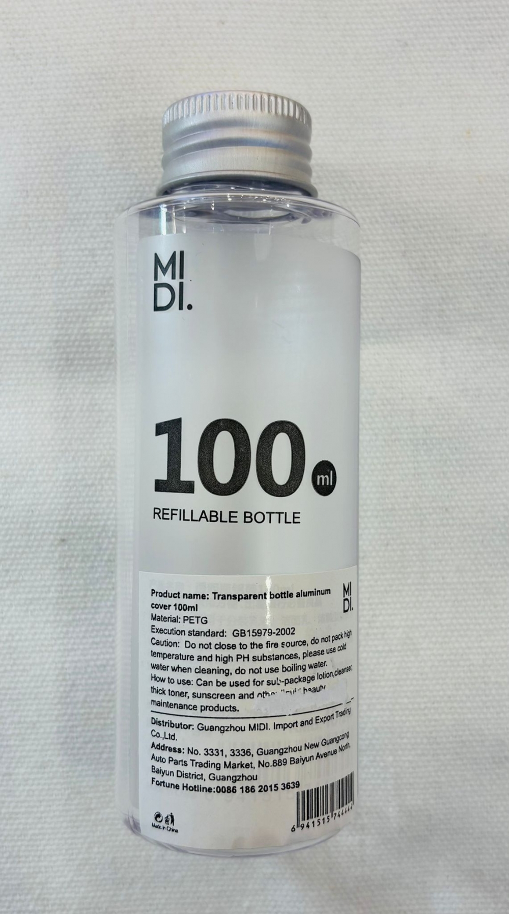 Transparent Bottle Aluminum Cover 100 ml