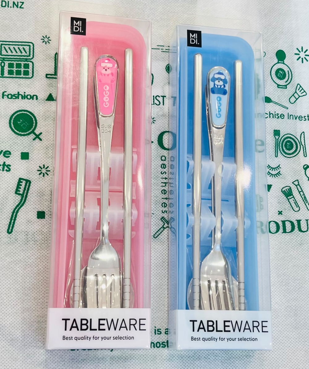 GOGO Spoon Fork And Chopsticks Three Piece Utensil Set Assorted