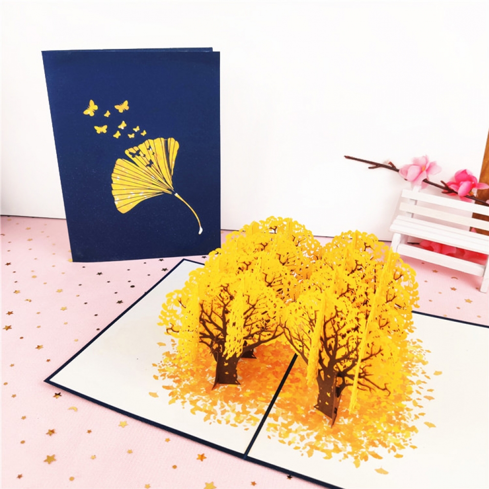 3D Autumn Ginkgo tree Creative greeting card