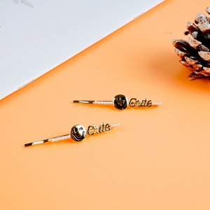 Japanese style girl smiling face bobby pin/Gold