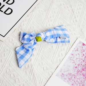 Irregular plaid bow top clip/Blue