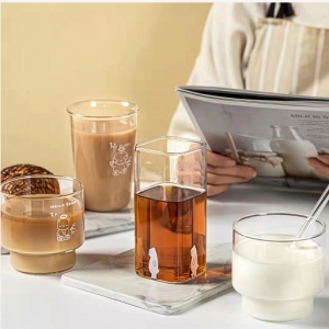 300ML cartoon bear series square glass cup