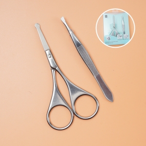 High quality round head beauty scissors & eyebrow clip combination