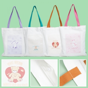 Cute pink rabbit and leather canvas shoulder bag\white