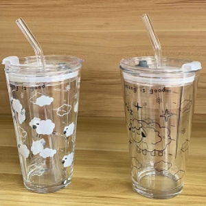 460ml Cute Sheep Scale glass sippy cup/mixed