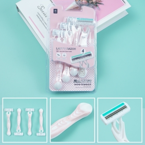 Comfortable three-layer lady\'s hair removal knife  4pcs pack/pink